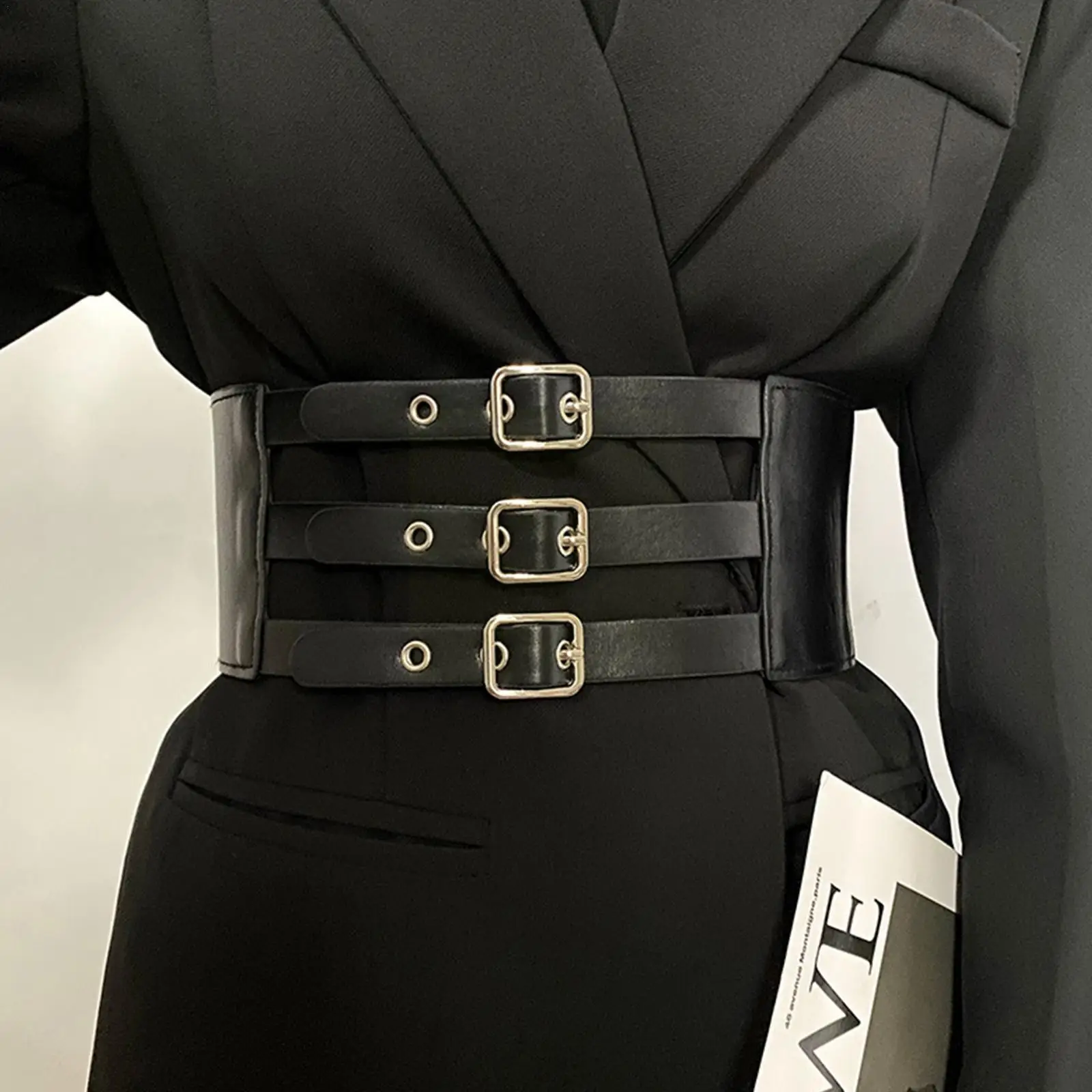 New 3 Buckle PU Punk Goth Retro Corset Outer Wear Waist Female Dress Fashion Waist Cool Seal Belts Wide Belt Wrap P6P6