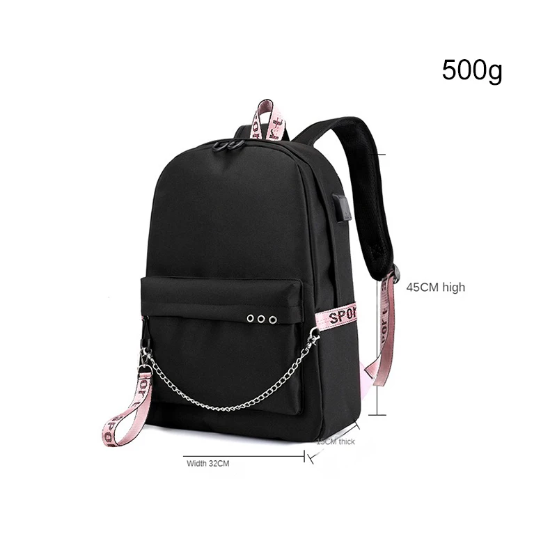 Fashion Solid Black Color women Student School Bag Computer Youth Travel Backpack Class Bag Girl College School Bags With Usb