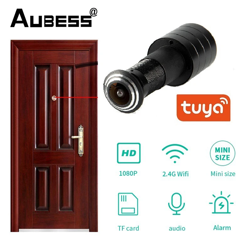 

TUYA 1080p Wide Angle Fisheye Lens Mini Wifi Port Eye Hole IP Camera 1.66mm Peephole CCTV Built-in Speaker And Audio