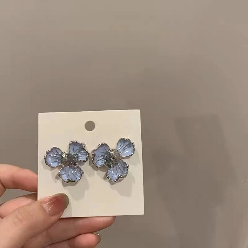 

Новинка 2023, женские серьги в европейском и американском стиле, Роскошные Синие серьги в виде цветка