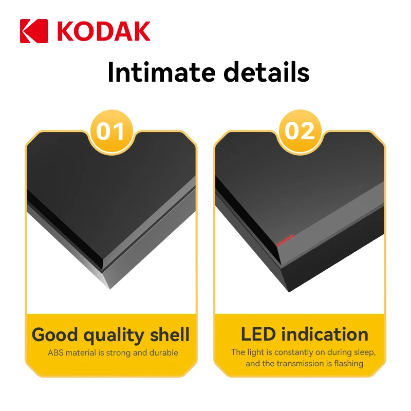 Портативный внешний жесткий диск Kodak P190 5 Гбитс 500 ГБ 1 ТБ 2 ТБ USB 3.0, легкий, для ПК, планшетов, PS5, XBOX, ноутбуков, настольных компьютеров (art.: 3920d8a04fefe) - 3920d8a04fefe