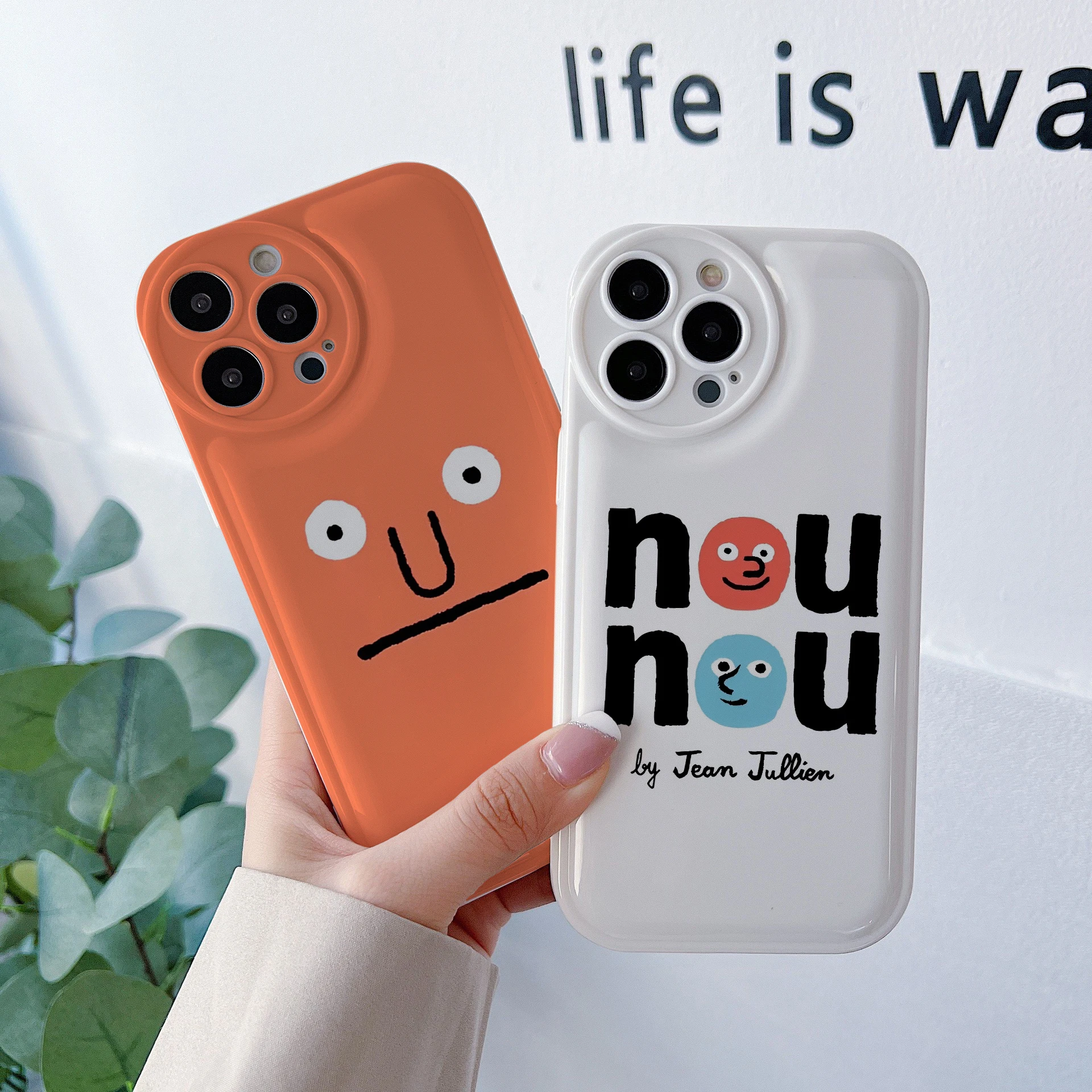 

Street Trend Brand Stereo Vinyls NOUNOU Back Air Cushion Phone Case For iPhone 11 12 Mini 13Pro 14Plus XSMax XR 8Plus Cover