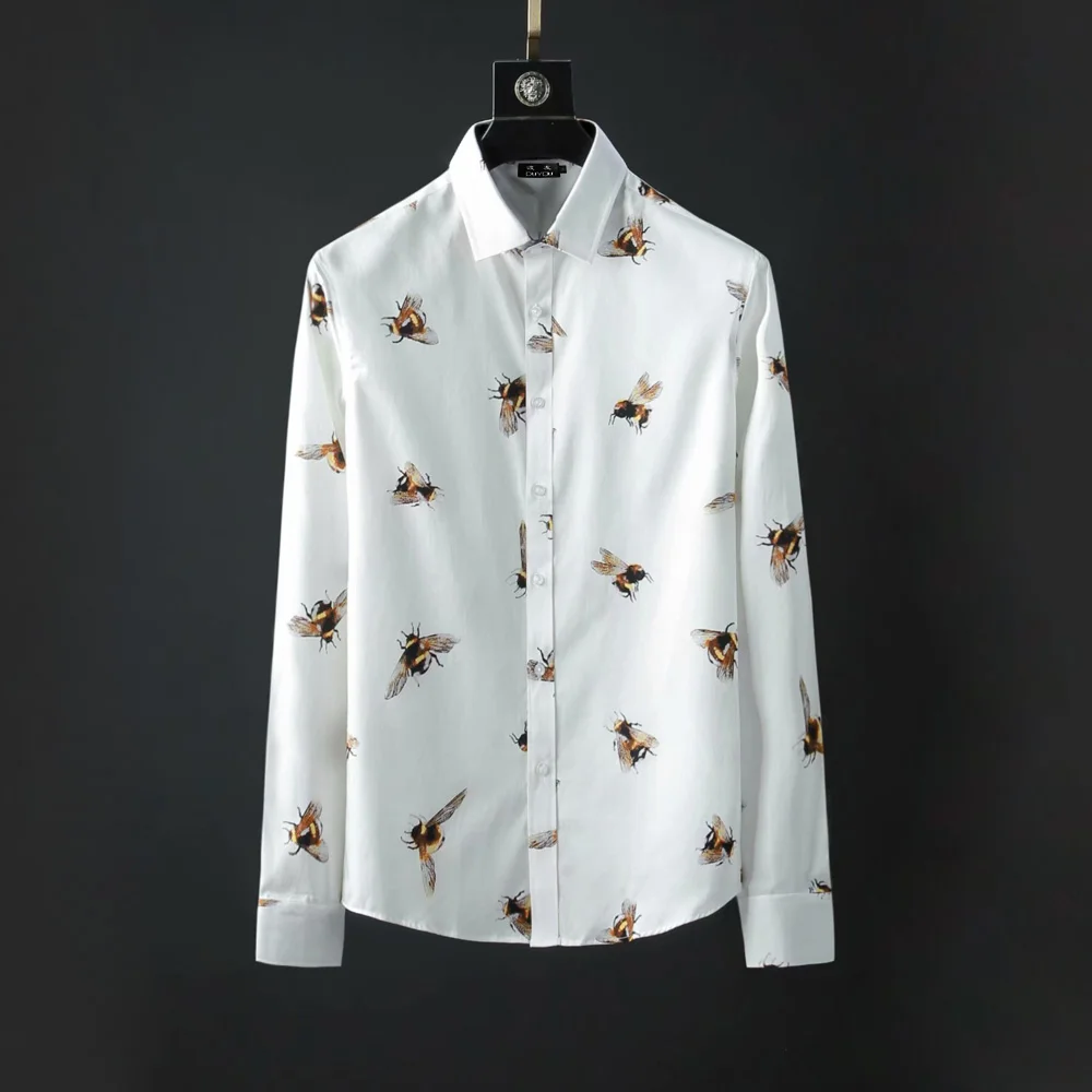 

High New Men Full of Bees bee UFO flower Cotton Casual Shirts Shirt high quality Pocket long-sleeves Top M 2XL #M71