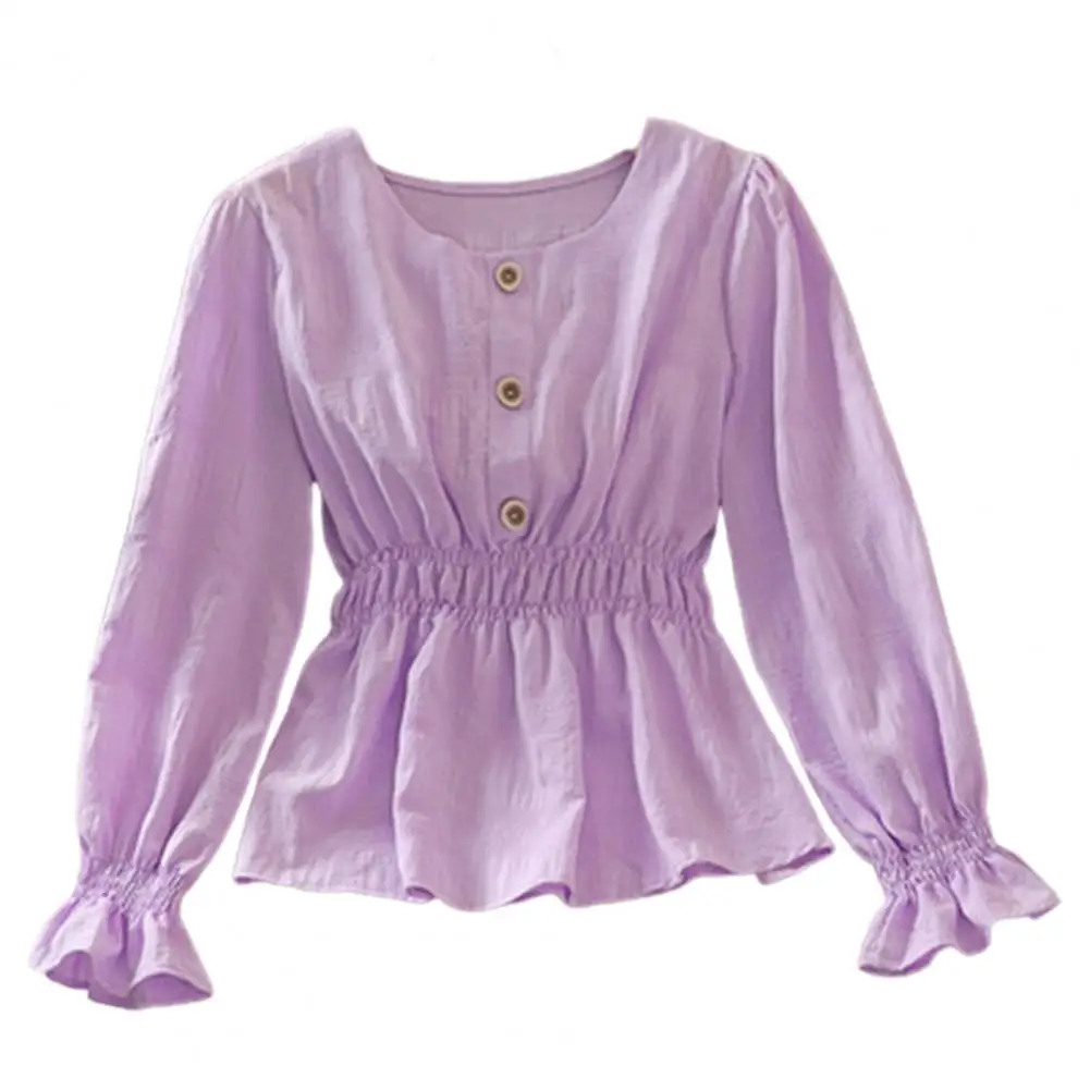 

Fashion Women Blouse Elegant 2023 Decorative Buttons Breathable Stretchy Korean Style Blouse Tops Women for Daily Life