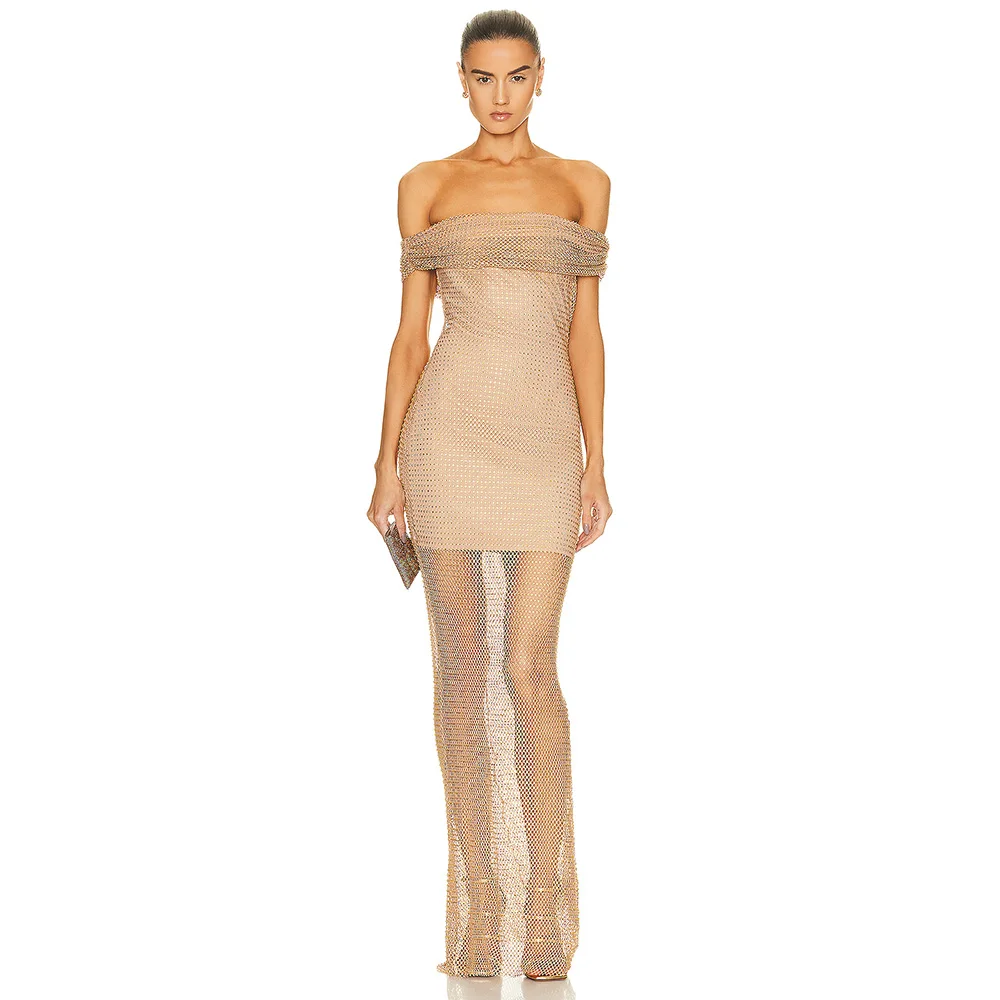 

Новинка 2023, женская одежда, сексуальное длинное платье с открытыми плечами и бусинами