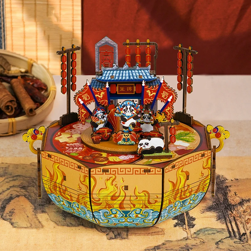 Деревянная модель «сделай сам», строительные наборы, музыкальная шкатулка, город Street View, Чэнду, популярный горшок, 3D головоломки, игрушки для детей, рождественские подарки, украшение для дома