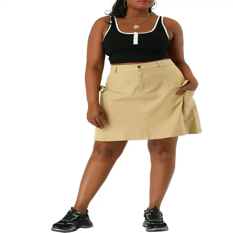 

Plus Size Summer A Line Zipper Front Mini Jean Skirt