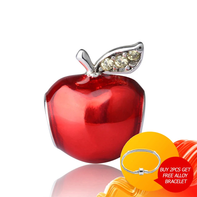 

Бусины в виде яблока из серебра 925 пробы с красной эмалью подходят для оригинальных европейских браслетов для женщин Изящные Ювелирные изде...