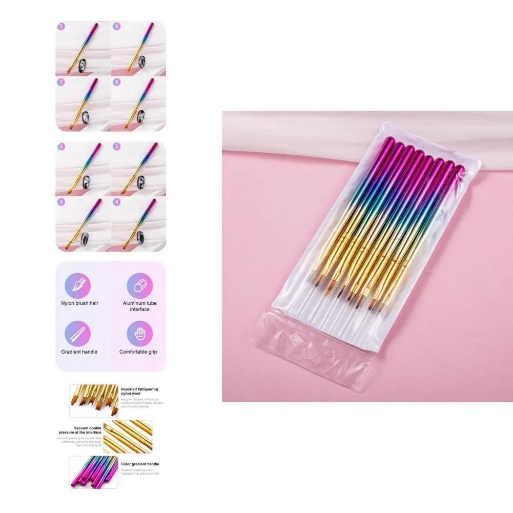

8Pcs/Set Premium Nail Draw Line Pen with Dazzling Gradient Handle Irregular Bristles Nail Art Pen Effective for Salon