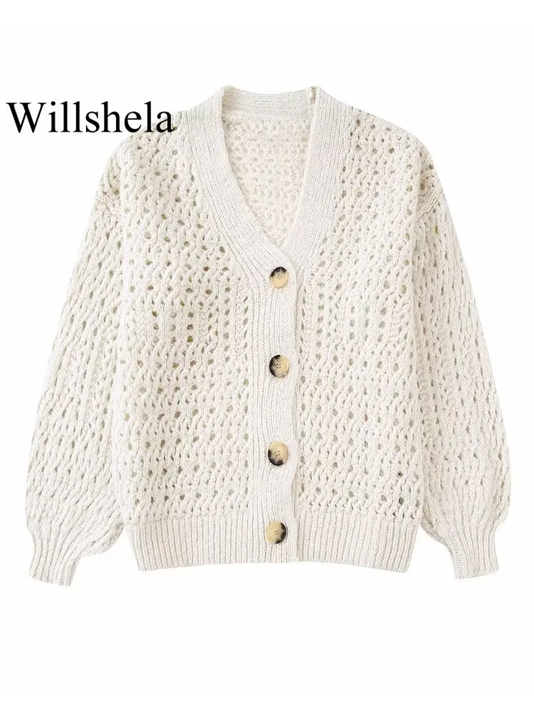 

Willshela женский модный однотонный однобортный Кардиган, Свитер, Винтажный Длинный рукав, v-образный вырез, женские шикарные топы, наряды