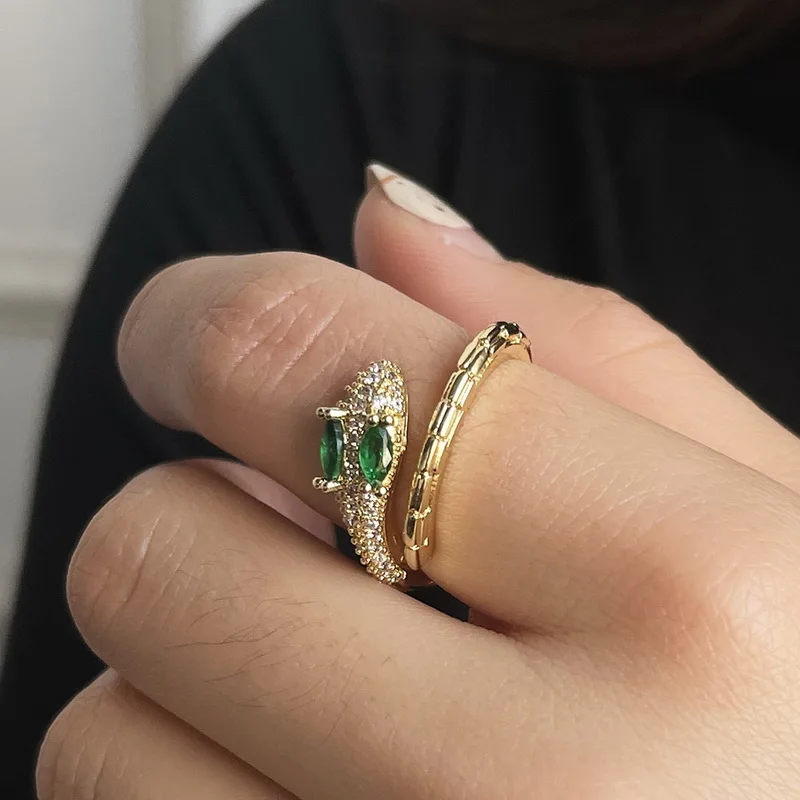 

Cubic Zirconia Punk Snake Ring Exaggerated Gold Color New Fashion Jewelry Exquisite Opening Adjustable Ring Simple Fine Gift