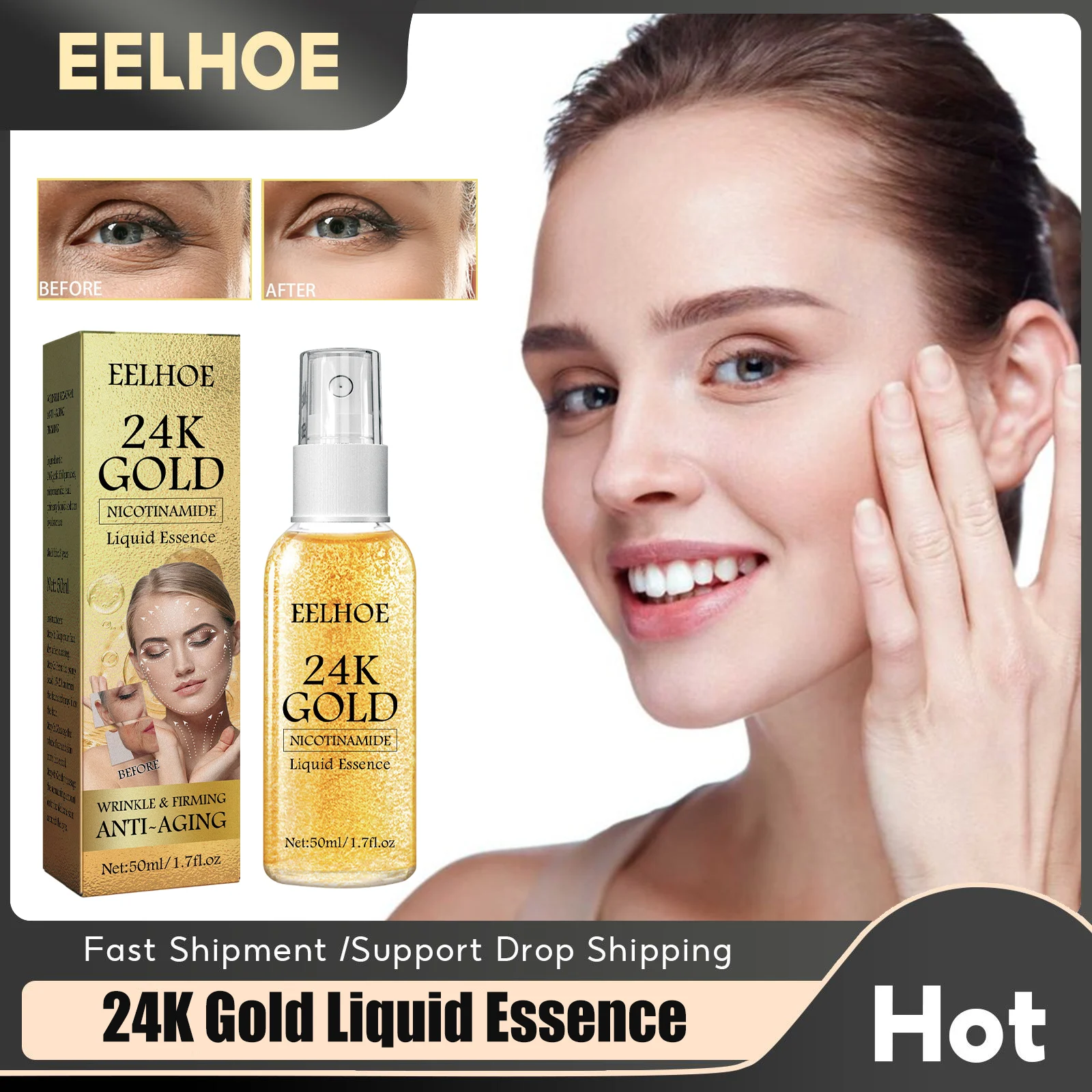 

24k Gold Face Serum Niacinamide Fade Fine Lines Remove Wrinkle Anti Aging Tighten Lifting Moisturizing Firming Korean Skin Care