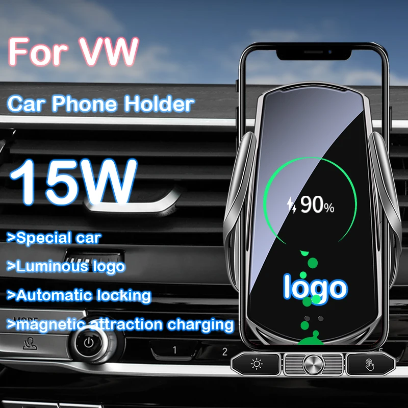 

Автомобильный держатель для телефона для VW ID3 ID4 ID6 Talagon Lavida Lamando Sagitar Teramont Viloran Sharan 15 Вт, беспроводное зарядное устройство, светящийся Логотип