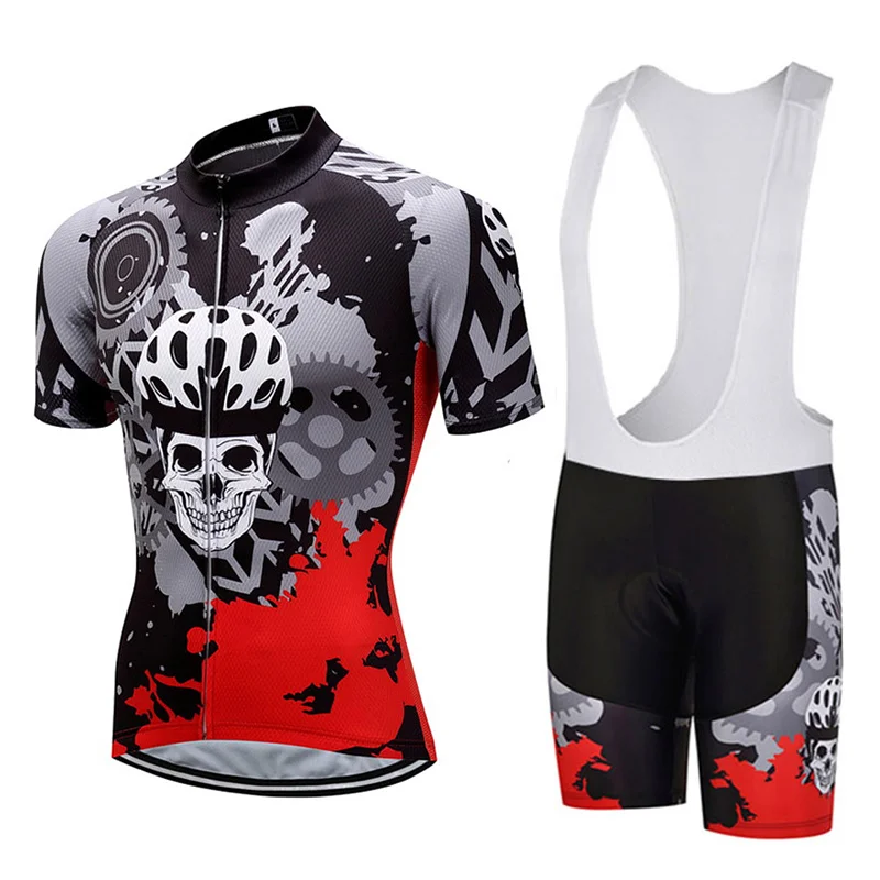

2021 Men's 2021 SKULL Cycling 9D Gel Bib Set MTB Jersey Bicycle Clothing Quick Dry Bike Clothes Wear Mens Short Maillot Culotte