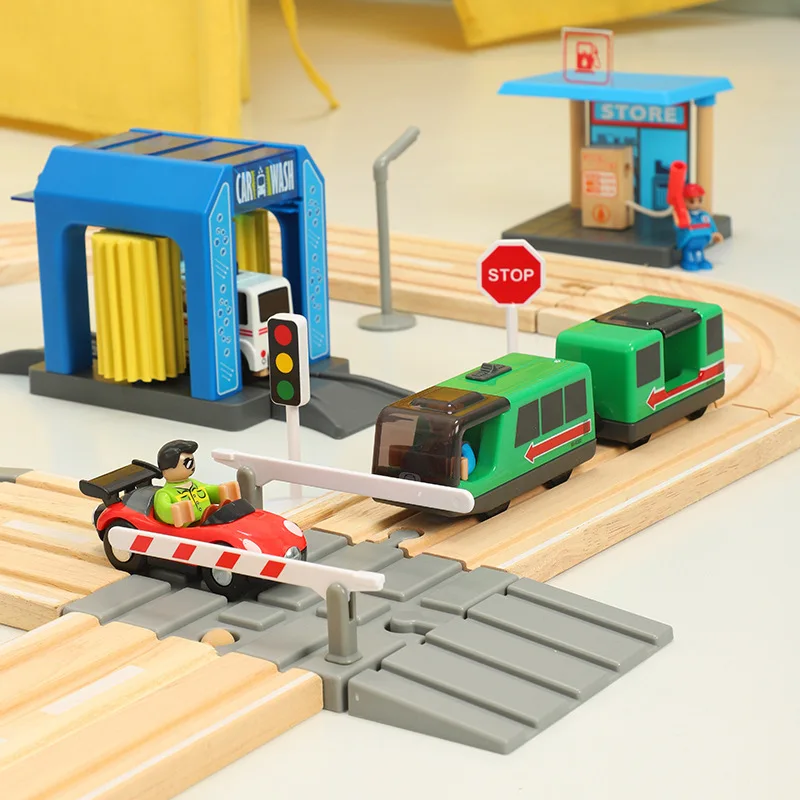 Детский набор электропоездов строительные блоки трек магнитный автомобиль