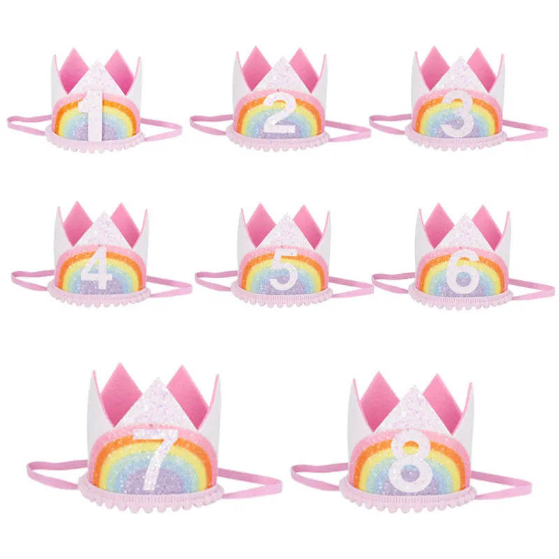 

1Pcs Birthday Crown Headband Kids 1st 2nd Birthday Party Hat Photo Props Baby Shower Decor Boy Girl 1-8 Year Hairband Supplies