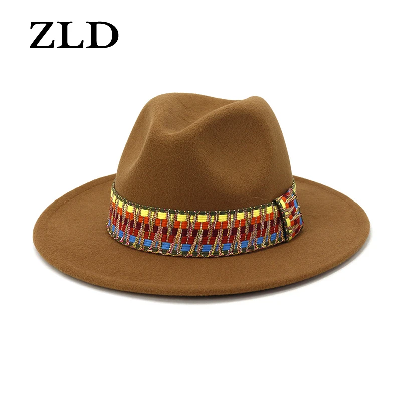 

ZLD Winter Trend New Style Men Cap Gentleman Retro Autumn Ladies Flat Brim Big Edge Straight Side Jazz Hat Women Fedoras Hat