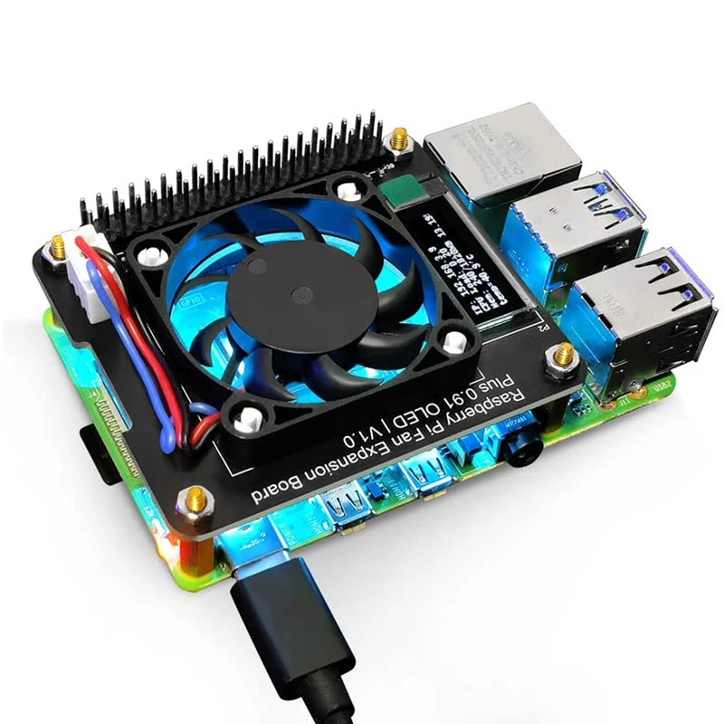 

Крышка вентилятора для Raspberry Pi 4 Model B, для Raspberry Pi PWM, плата расширения GPIO с OLED-дисплеем 0,91 дюйма