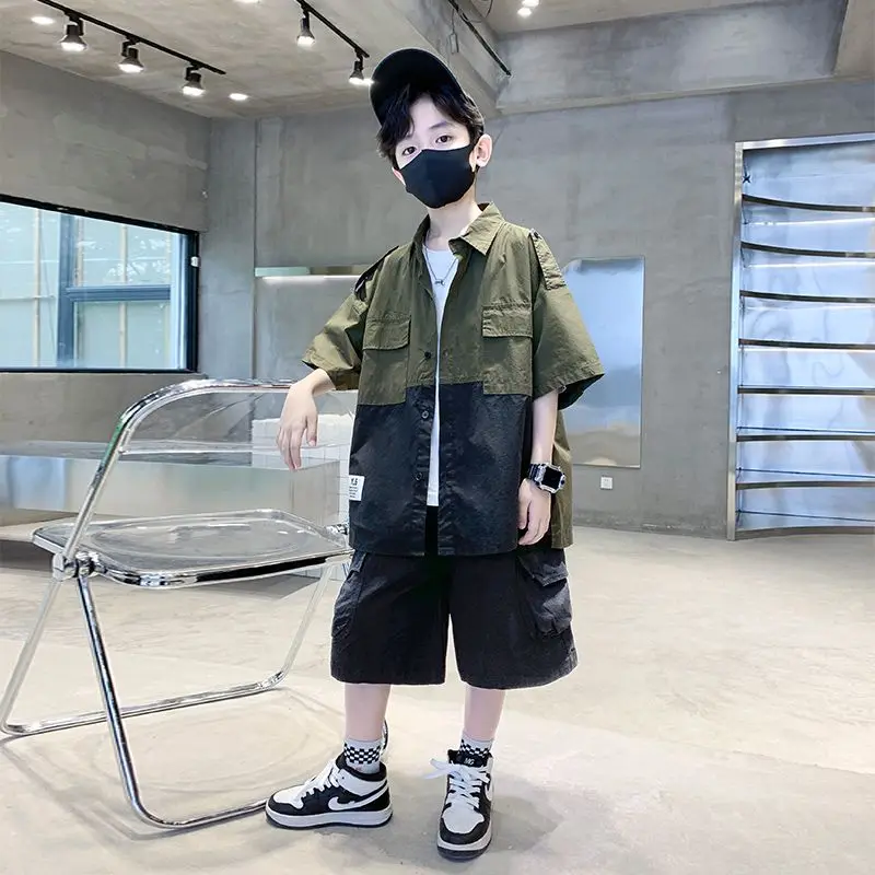 

Teenage Summer Kids 2pc Boys Clothes Set Short Sleeve Letter Shirt +Shorts Sport Casual Outfits Set with Pants for Boy Clothing