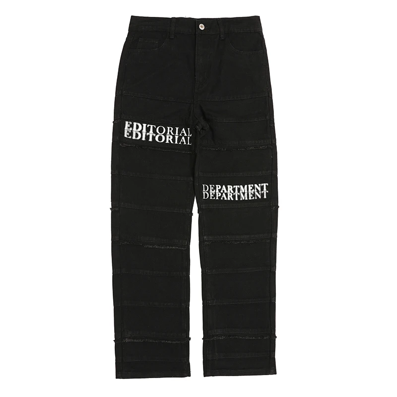 

Striped Tassel Letter Embroidery Mens Denim Trousers Retro Pockets Streetwear Harajuku Couple Jeans Loose Hip Hop Jean Pants