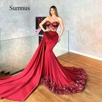 red mermaid evening dress illusion corset sweetheart lace appliques luxury prom dress detachable train long evening gowns 2022