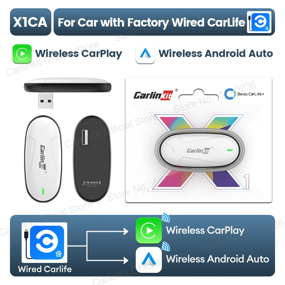 

CarlinKit X1CA Baidu Carlife Проводной к беспроводному адаптеру CarPlay Android Auto 2в1 Потоковое устройство Plug and Play А...