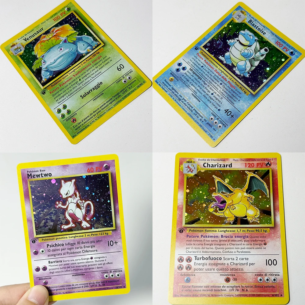 Итальянский базовый набор Pokémon, фольгированные игровые карты DIY PTCG: Алаказам, Бластойс, Гьярадос, Чаризард, Магнетон, Мьютв, Нидокинг, Венузур, Запдос. (art.: 3920dcff047b9) - 3920dcff047b9
