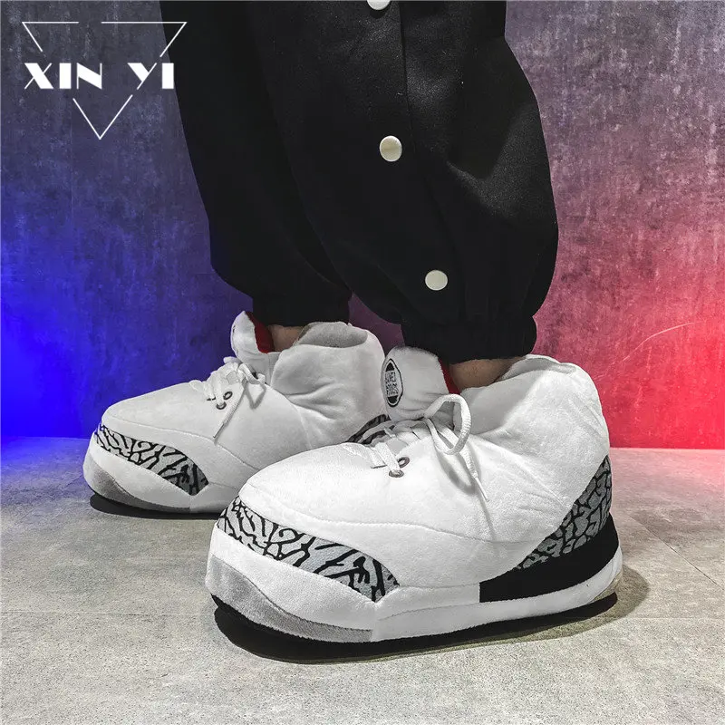 

2022 New Winter Warm Plush White Couple Cute Women's Cotton Slippers Men's Home One Size Trend Non-slip Indoor Floor Shoes