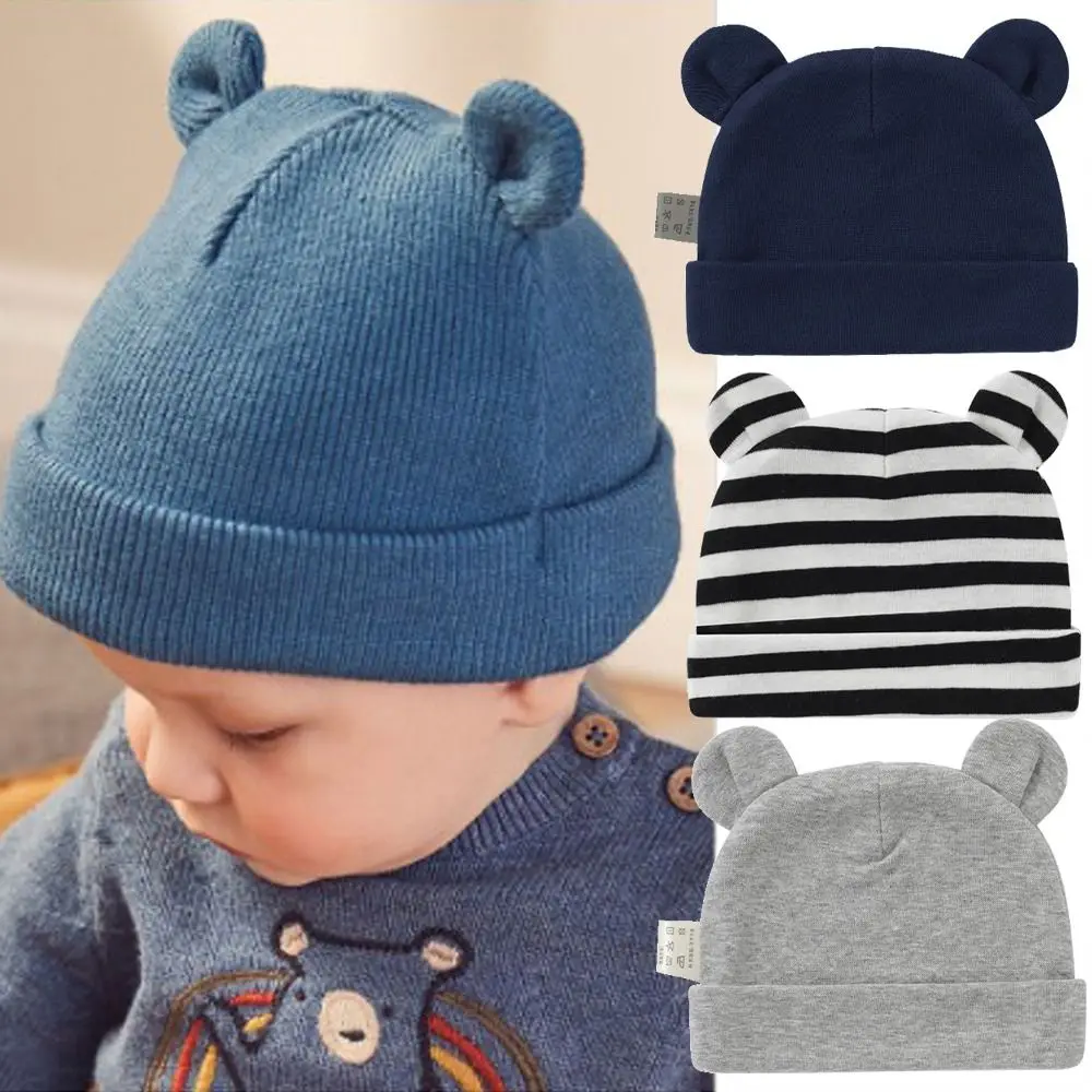От 0 до 2 лет милый чепчик с ушками детская вязаная шапка для новорожденных теплая