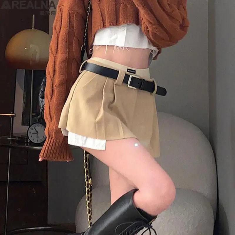 

New Summer Vintage Irregular Micro Skirt Korean Fashion Women Crop Patchwork Sexy High Waist Pleated Harajuku Mini Skirts Womens