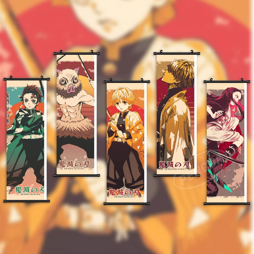 

Настенное искусство, аниме, холст, изображения убийц демонов, картина Tanjirou, Nezuko, печатный плакат, Agatsuma Zenitsu, Висячие свитки, домашний декор