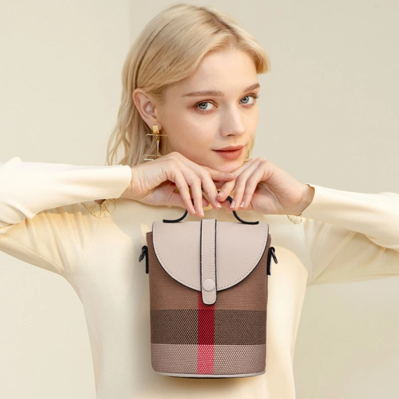 

Миниатюрная Женская Повседневная маленькая сумка на плечо, холщовая дамская сумочка кросс-боди в клетку, кожаный модный кошелек на молнии