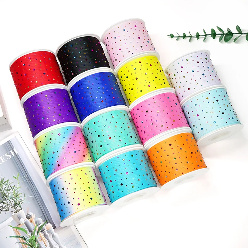 

75 mm 5yards Rainbow stick drill grosgrain ribbon Wedding Accessories DIY Material Packaging Supplies