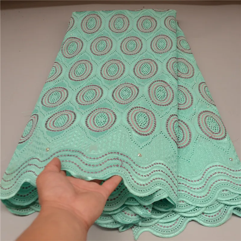 

5 Yard Swiss Voile Lace Fabric Latest Heavy Beaded Embroidery African 100% Cotton Popular Dubai Style For Party Cloth Material 1