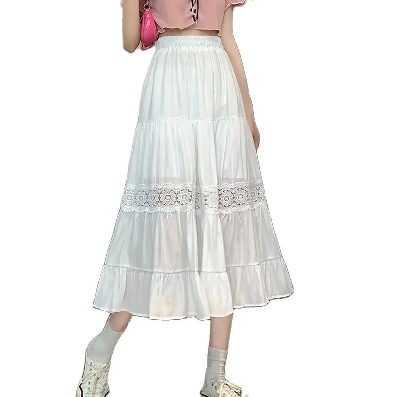 

Black White Lace Stitch Maxi Elegant High-Waisted Women'S Summer Skirts Korean Style Skirt Fashion 2022 Harajuku Clothes Kawaii