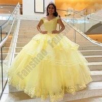 yellow quinceanera dresses party gowns vestido appliques tiered beads off the shoulder sequin for 15 girls ball exquisite prom