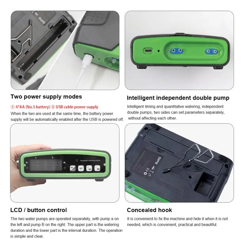 

Автоматическое умное устройство для полива растений с двойным насосом, контроллер капельного орошения в горшке, таймер полива, система разбрызгивания