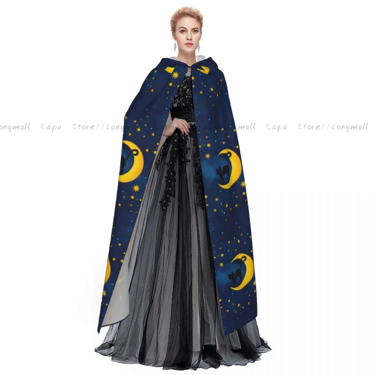 Взрослый Хэллоуин милый кот на Луне черная женская накидка с капюшоном
