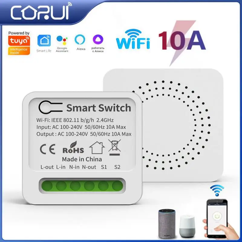 

CORUI Tuya 10/16A Mini WiFi Smart Switch DIY 2-way Remote Control Timer Breaker Switch Work With Alexa Google Home Yandex Alice