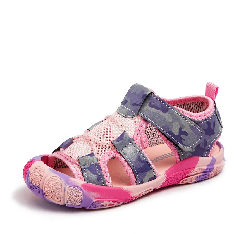 

New girl Children Camouflage Spots Sandals Summer Boys Anti-kick Beach Shoes Soft Sole Girls Mesh Non-slip Sandals Size 21-30