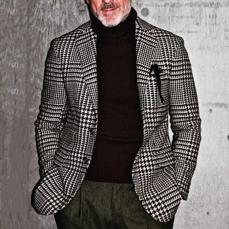 

Men's Business Casual Top Single Breasted Slim Fit Plaid Suit