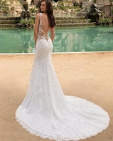 luxury handcraft wedding dress v neck appliques bridal gowns lace sleeveless tulle lace illusion brides dresses vestido de novia