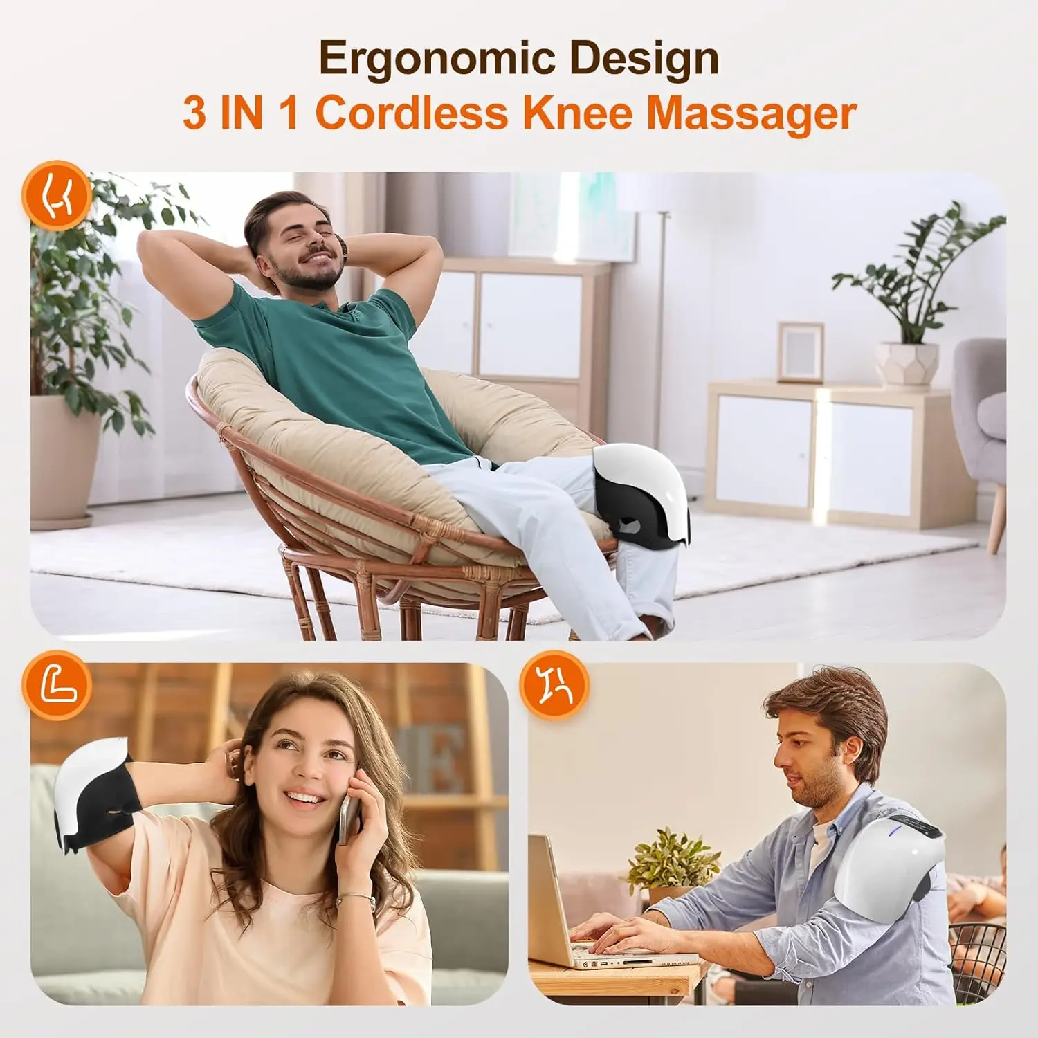 Беспроводной массажер для колена с встроенным экраном инфракрасное нагревание и