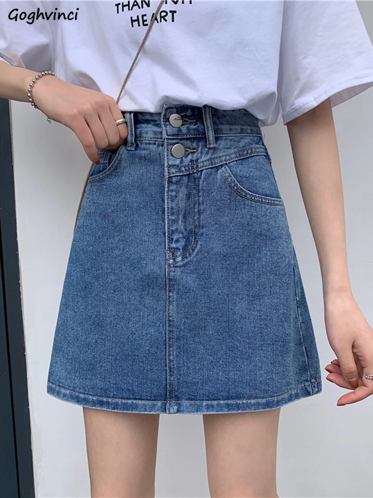 

Denim Skirts Women Pockets Mini Simple Basic College Юбка Женская All-match Casual Summer High Waist Female Korean Fashion Ins