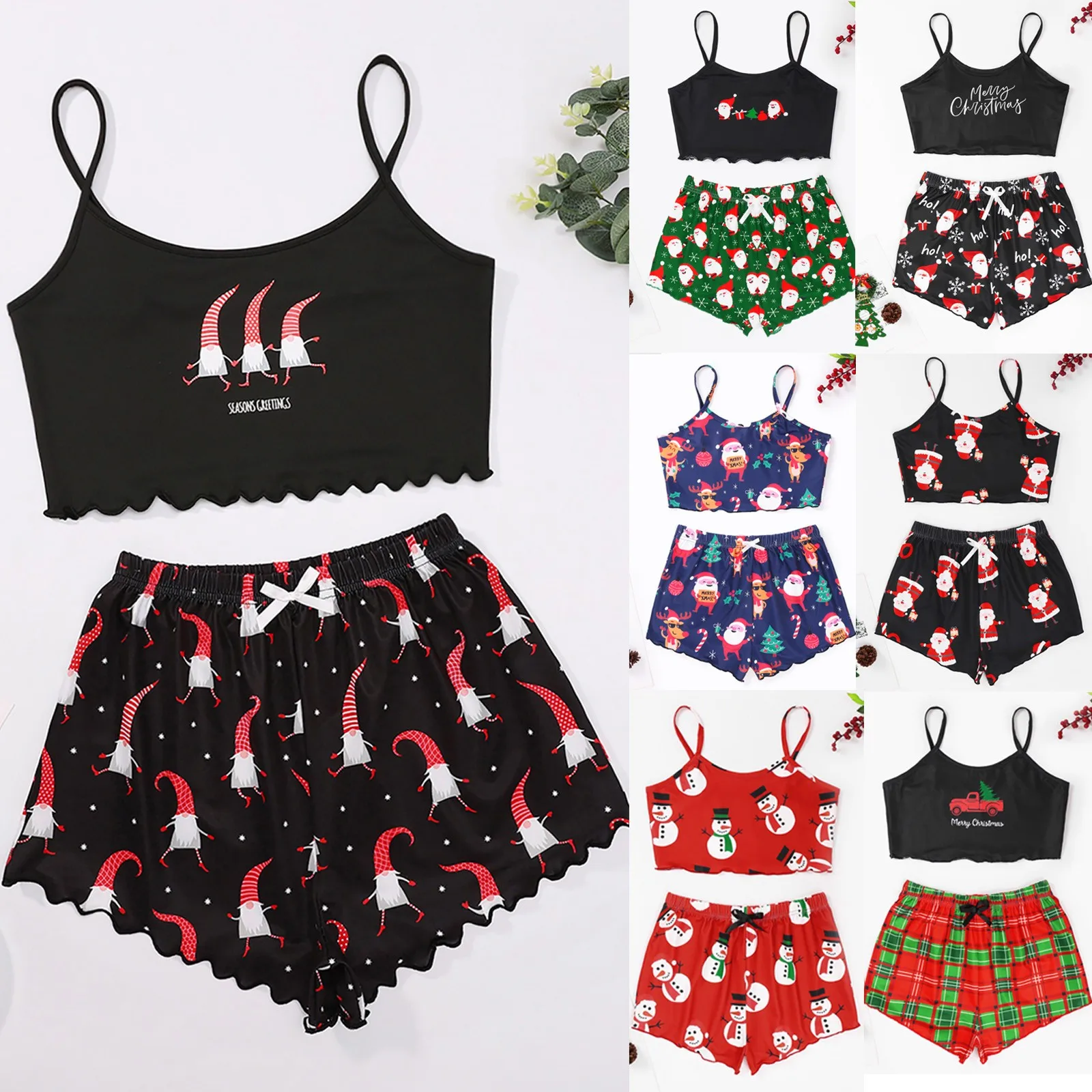 

Пижама женская короткая с коротким рукавом и V-образным вырезом