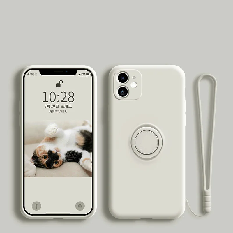 

Luxury Liquid Silicone Phone Case For 13 12 11 Pro XS Max XR X 8 7 6S 6 Plus SE 2020 Magnetic Finger Ring Soft Cover Coque Case
