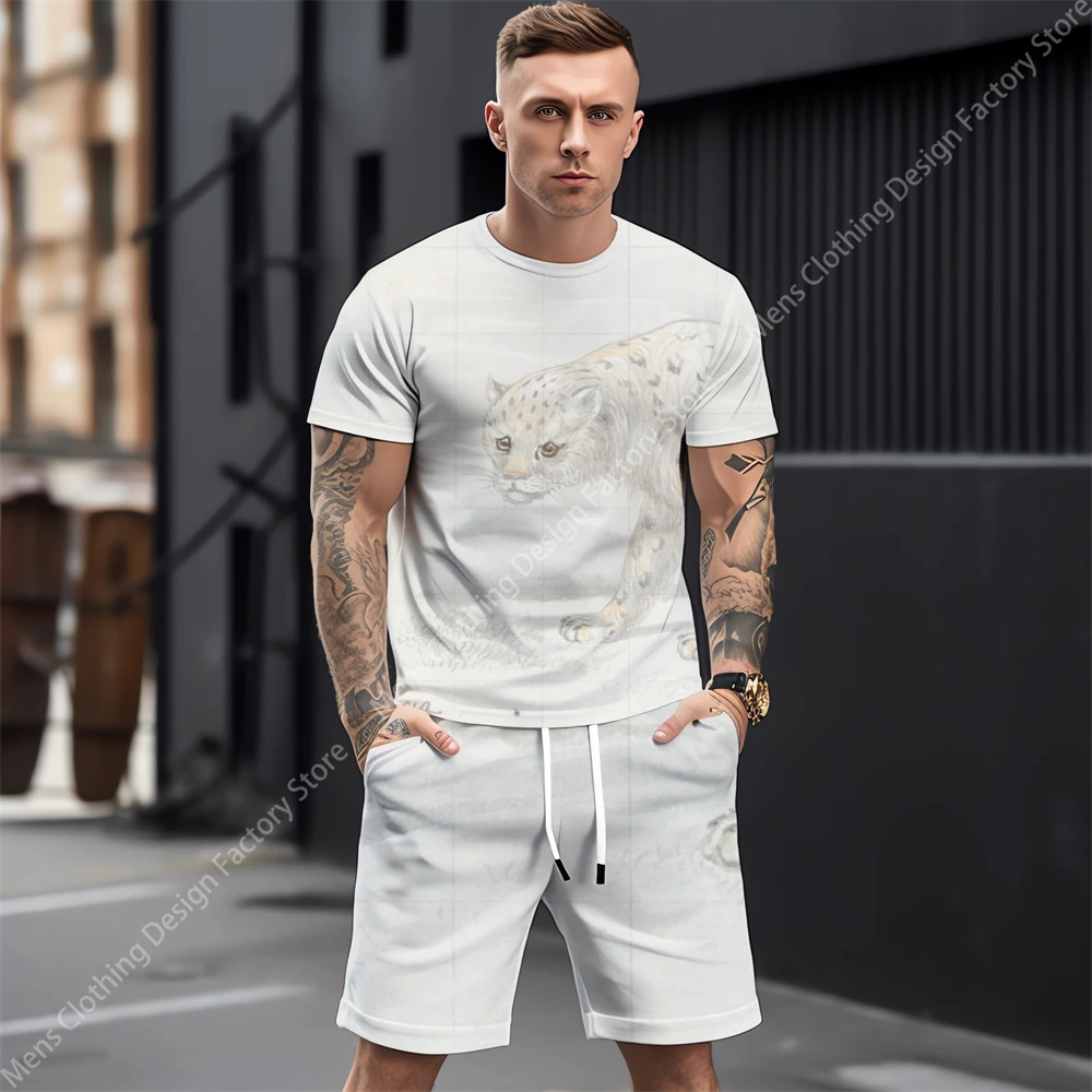 2023 Summer Tracksuit Men T-shirt+Shorts Fashion Men's Sweat-Shirt Set Men's Clothing 3D Abstract Animals Print Clothes For Men