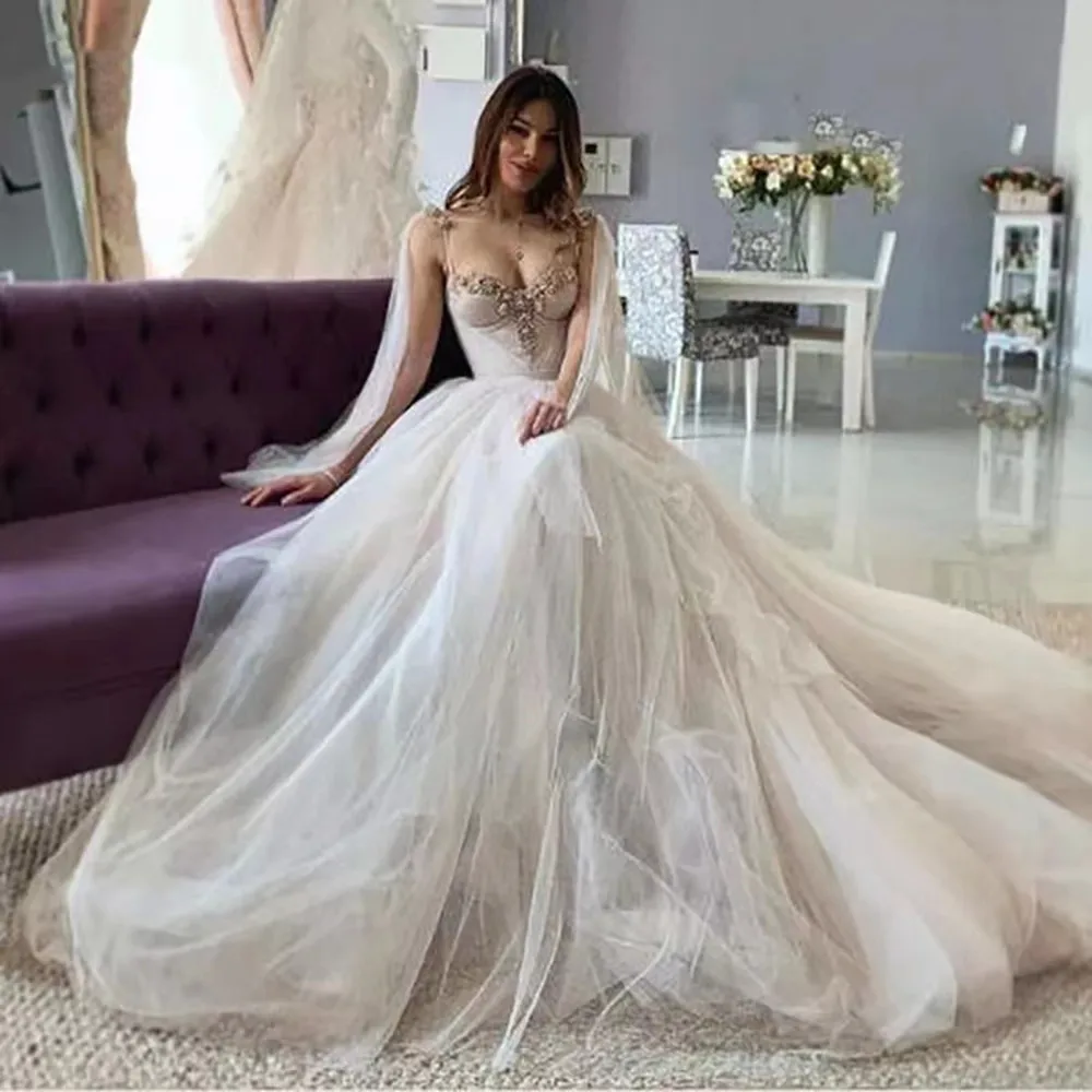 

Sexy Crystals Wedding Dresses Vestidos de Noiva 2022 Princess Bride Dress Church Beach Wedding Gowns Custom Made