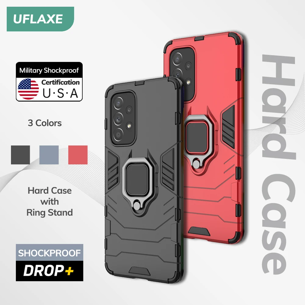 UFLAXE Original Shockproof Case for Samsung Galaxy A13 A23 A53 A33 A73 5G A03S A03 Core Back Cover Hard Casing with Ring Stand