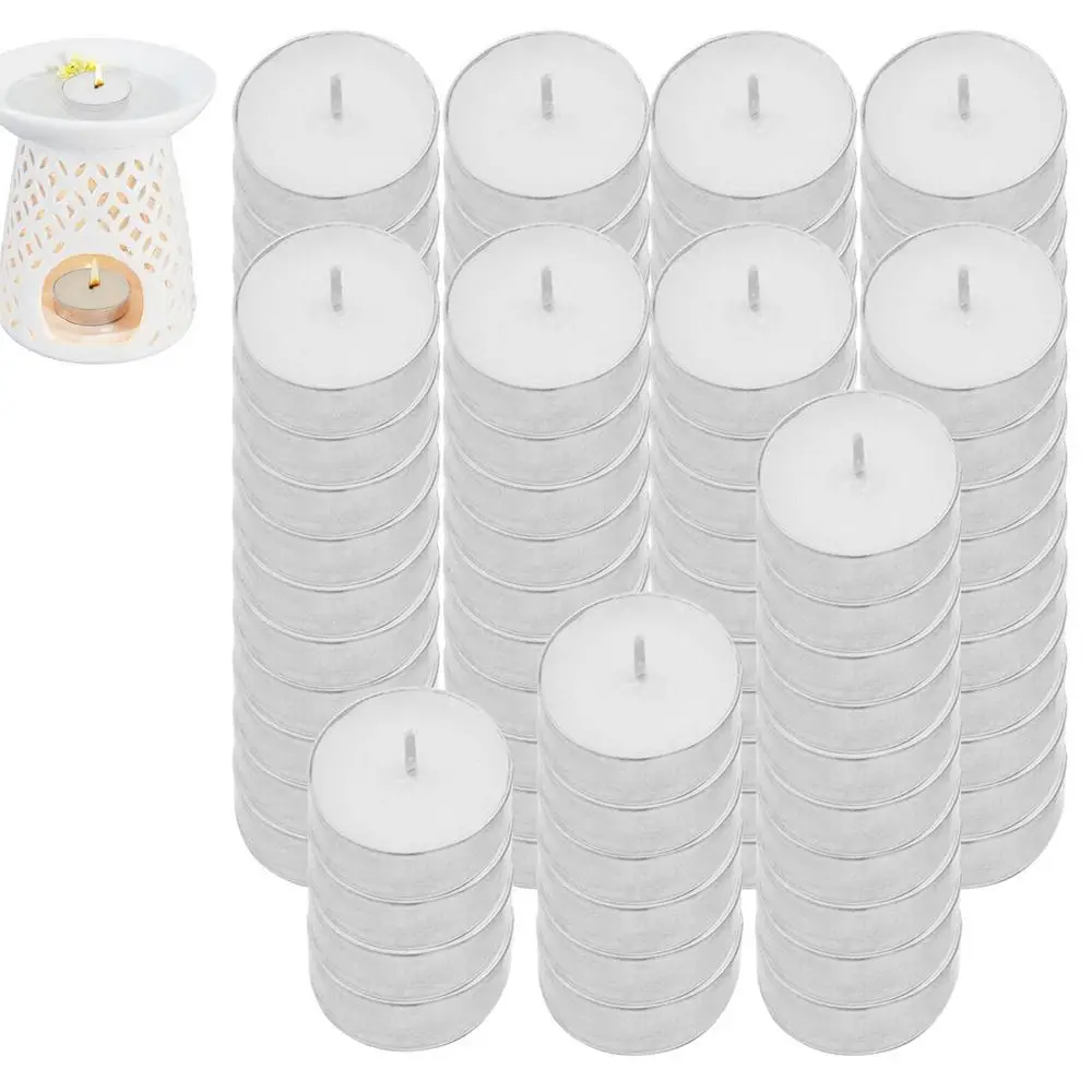 

50pcs White Tea Light Candle Aluminum Shells Wedding Party Home Smokeless Unscented Candles for Valentine's Day Halloween Easter